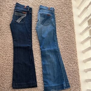 7 For All Mankind Dark and Light Blue Flare Jeans